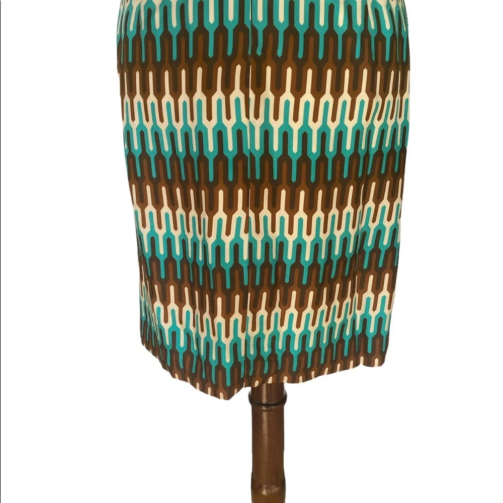 Milly of NY Silk Teal Green Brown Geometric Sheath Slip Column Dress - 6